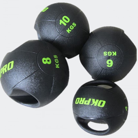 POBLACK COLOUR MEDICINE BALLS WITH DOUBLE GRIPS - 10KG